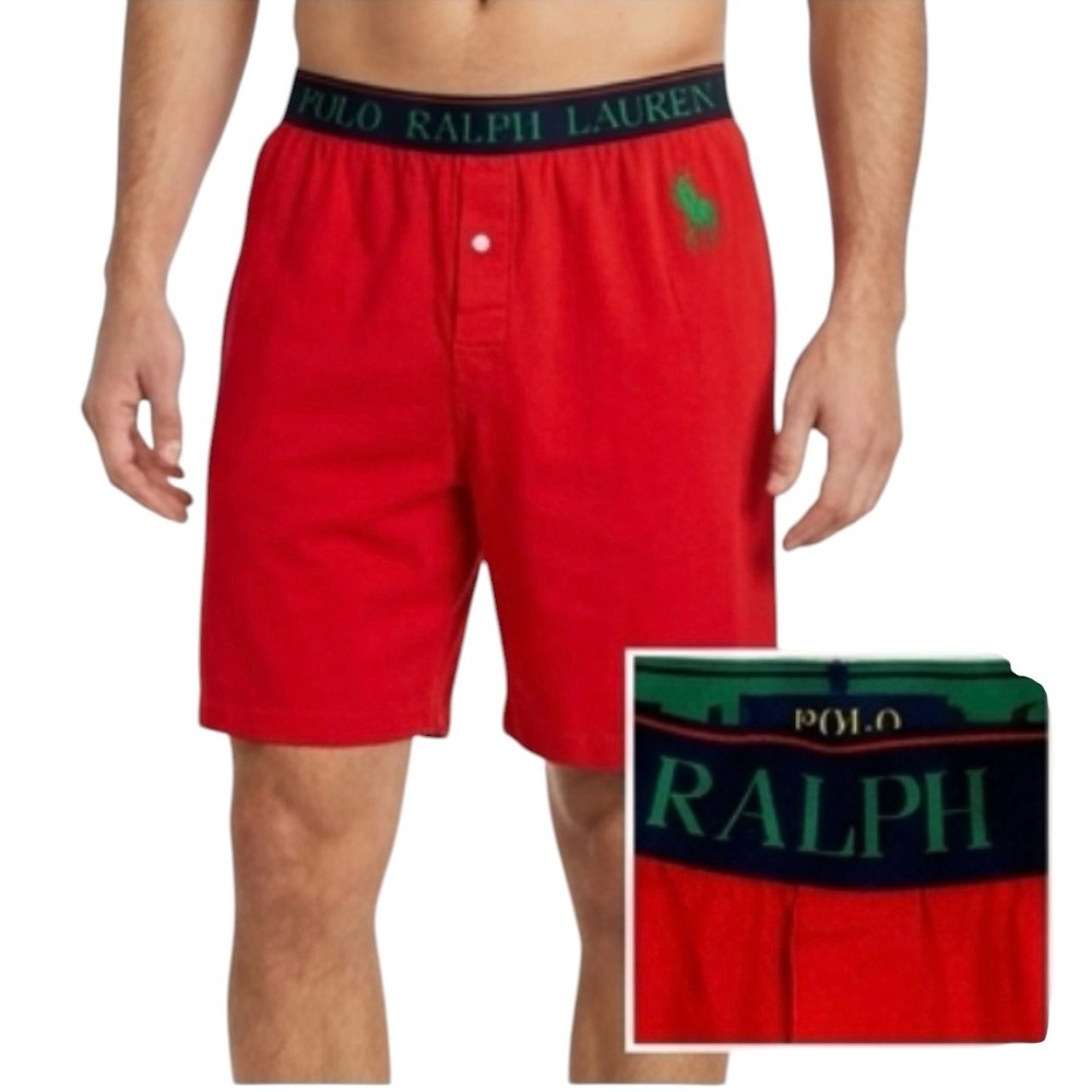 Polo Ralph Lauren Mens Red Knit Boxer Shorts 100% Cotton Lounge Sleepwear Small